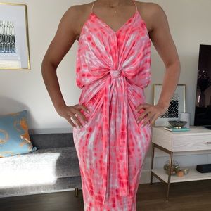 Bright pink & white designer Miami dress - size small